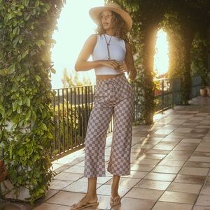 Albion Audrey Brown Checkered Wide Leg Pant Size L